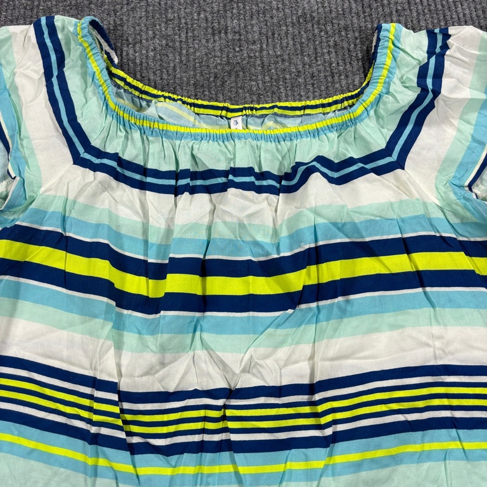 Southern‎ Tide Blouse Womens Medium Blue Striped Fringe Hem Square Neck Top